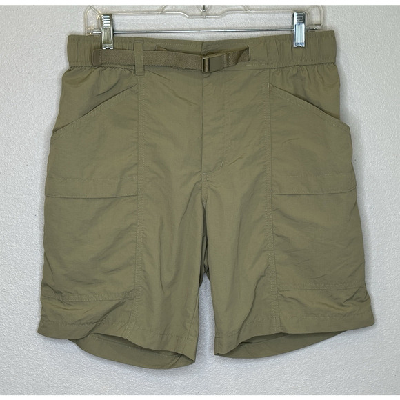 Eddie Bauer Ripstop Tech Shorts Mens Size Small Green Elastic Waist Belted Cargo - Picture 1 of 8